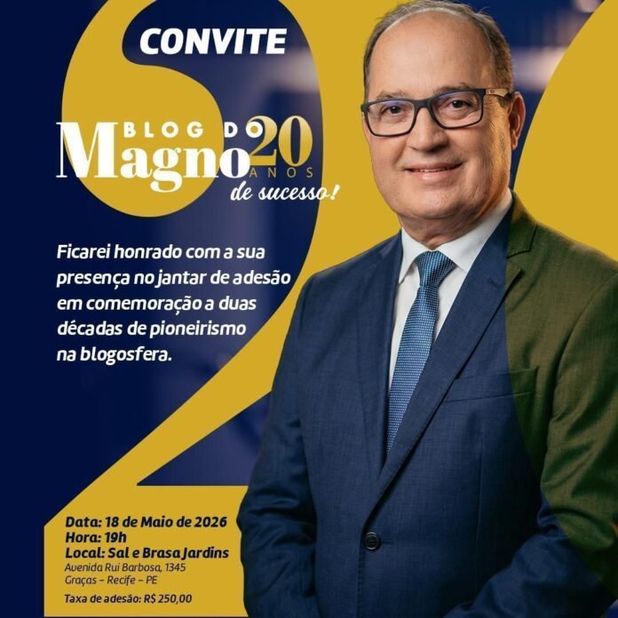 Jantar de 20 anos do Blog do Magno tem ingressos quase esgotados