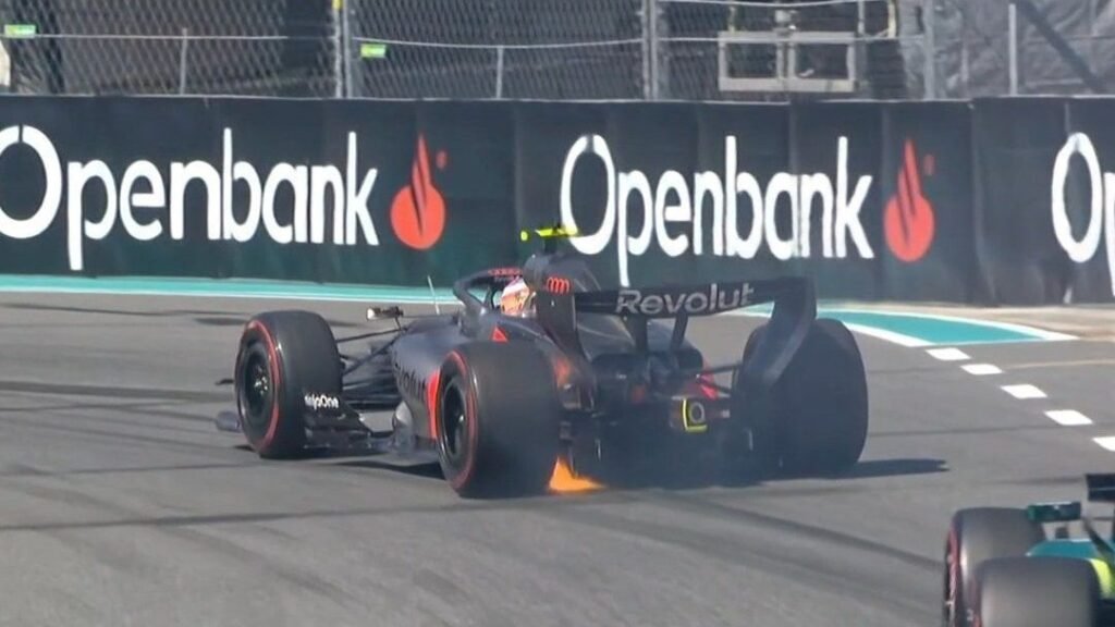 Carro de Gabriel Bortoleto pega fogo e piloto larga em último no GP de Miami