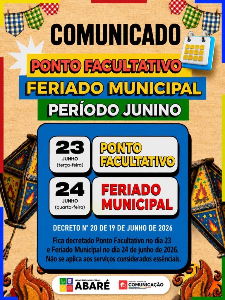 Abaré decreta ponto facultativo e feriado para São João