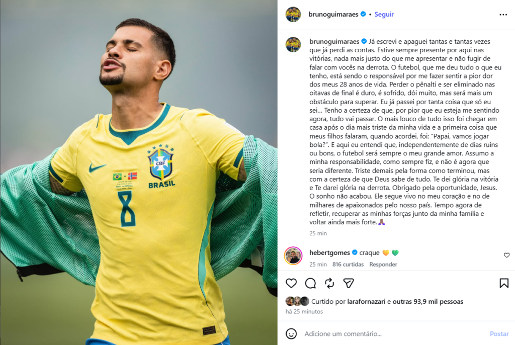 Bruno Guimarães desabafa após eliminação do Brasil na Copa do Mundo 2026