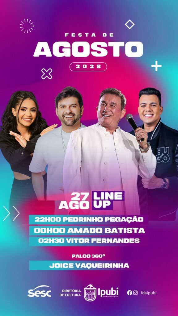 É Amanhã! Festa de Agosto 2026 de Ipubi começa nesta quinta-feira (27) com grande programação musical