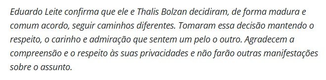 Eduardo Leite anuncia separação de Thalis Bolzan em decisão mútua