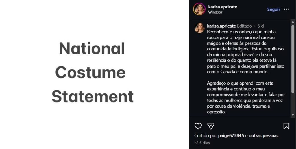Ex-miss Universo Canadá critica apropriação cultural em concurso