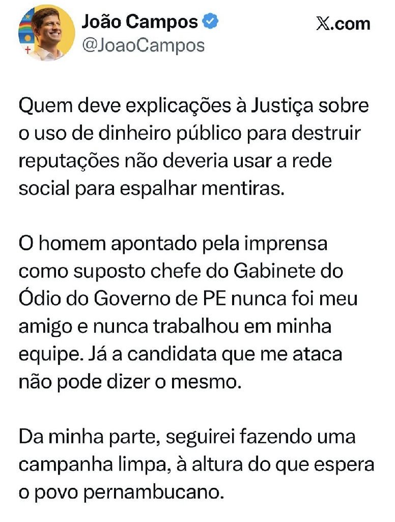 João Campos responde a Raquel Lyra e nega ligação com ex-servidor