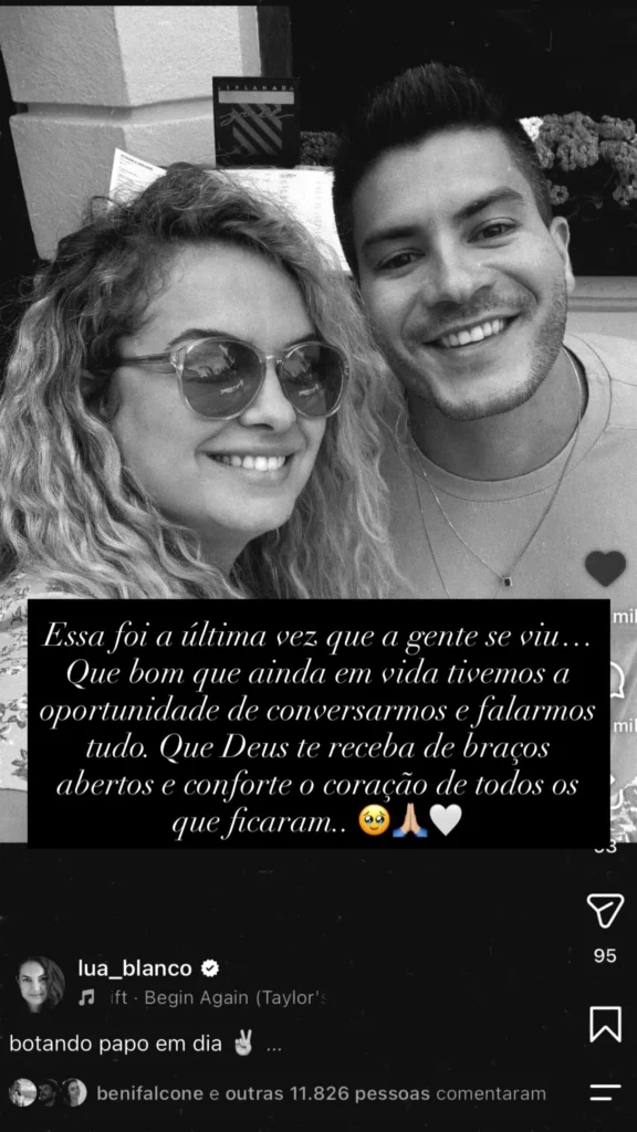 Arthur Aguiar lamenta morte de Lua Blanco e relembra último encontro