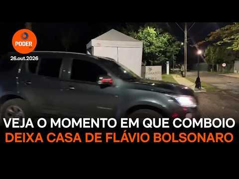 Comboio deixa casa de Flávio Bolsonaro antes de viagem aos EUA