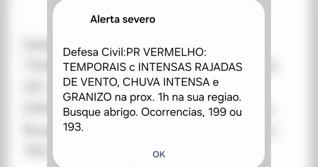 Defesa Civil alerta para risco de temporais severos no Paraná