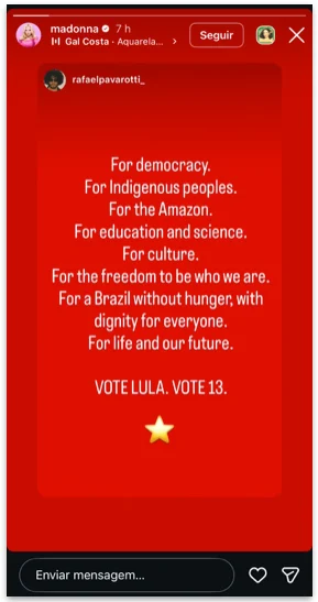 Madonna e outros artistas internacionais apoiam Lula em campanha de reeleição