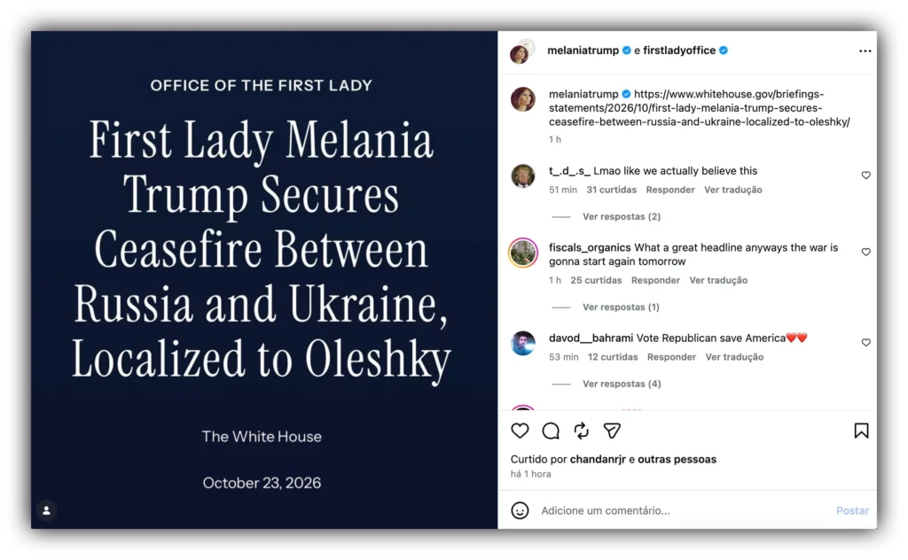 Melania Trump negocia cessar-fogo humanitário entre Rússia e Ucrânia
