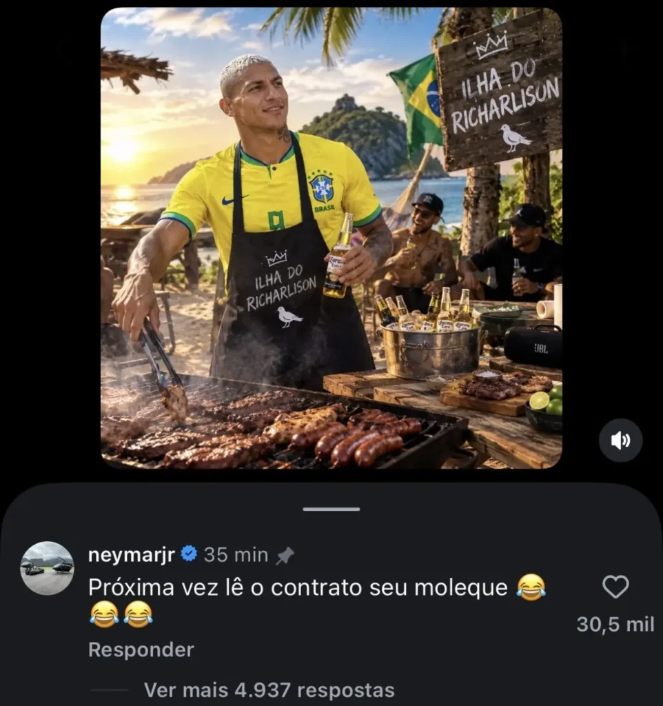 Richarlison e Neymar trocam provocações sobre ida de Flávio Bolsonaro aos EUA