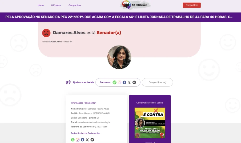 Senadora Damares Alves solicita remoção de dados pessoais da plataforma da CUT