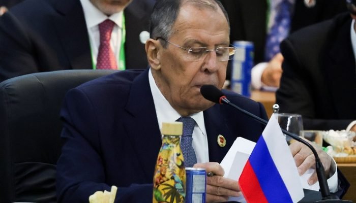 Ministro das Relações Exteriores da Rússia, Sergei Lavrov, durante reunião de cúpula do G20 ...