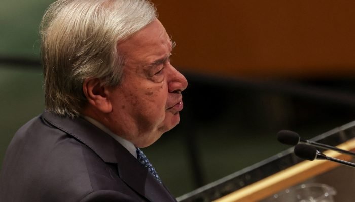 U.N. Secretary General Antonio Guterres speaks during a High-level International Conference for t...