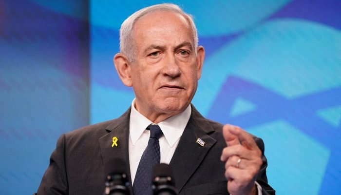 O primeiro-ministro de Israel, Benjamin Netanyahu, gesticula durante coletiva de imprensa conjunt...