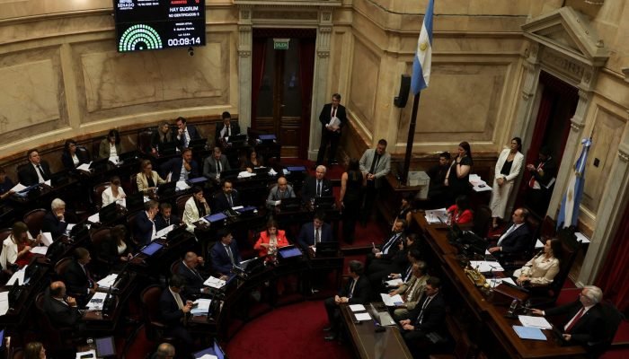 Membros do Senado argentino discutem as reformas trabalhistas propostas pelo governo do president...