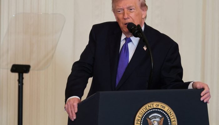 O presidente dos EUA, Donald Trump, discursa durante a cerimônia de entrega da Medalha de Honra ...