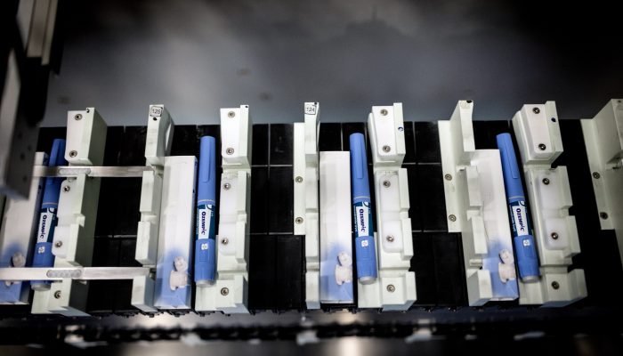 Produção de canetas de injeção Ozempic. Fotógrafo: Carsten Snejbjerg/Bloomberg