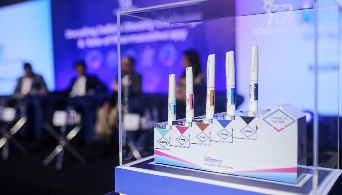 Canetas injetoras para o tratamento de emagrecimento Wegovy, fabricadas pela Novo Nordisk A/S, em...