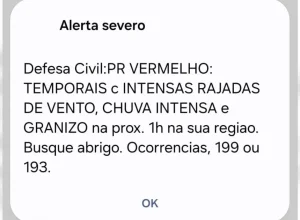 Defesa Civil alerta para risco de temporais severos no Paraná