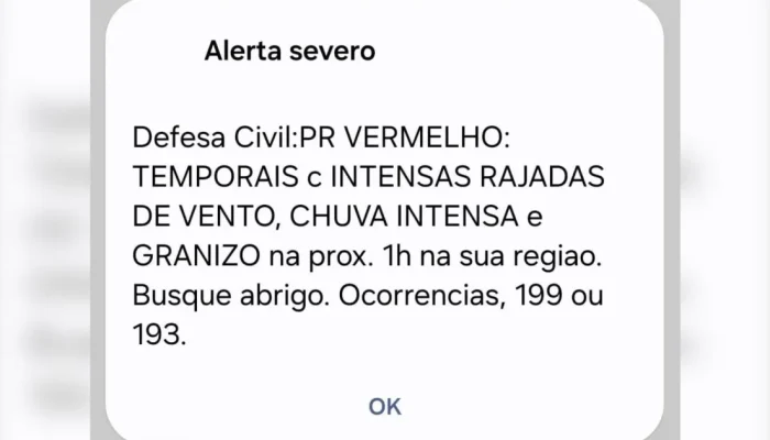 Defesa Civil alerta para risco de temporais severos no Paraná