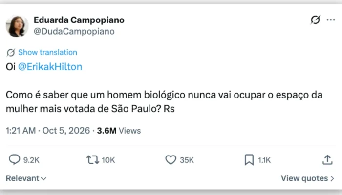 Eduarda Campopiano critica Erika Hilton após votação histórica