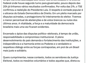 Gilmar Mendes destaca união e democracia após vitória de Lula