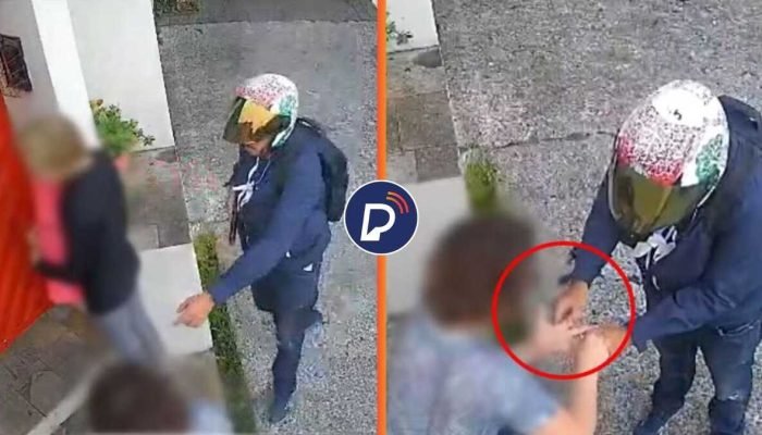 Momento em que idosas são abordadas por criminoso.