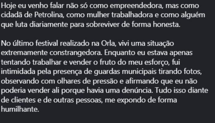 Microempreendedora de Petrolina denuncia restrições para vender na Orla e busca esclarecimentos