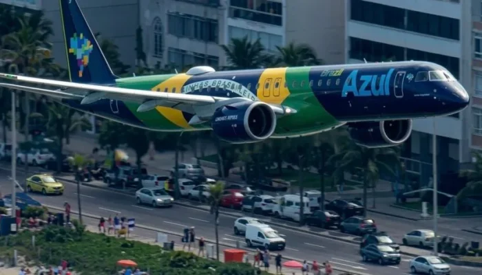 Avião da Azul sobrevoa praias do Rio em homenagem à seleção brasileira