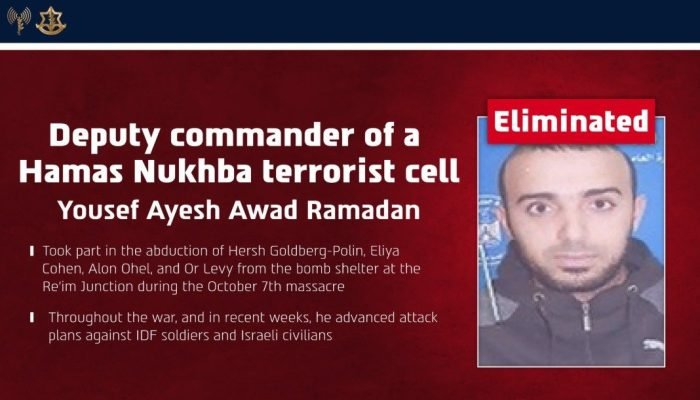 Israel elimina líder do Hamas envolvido em sequestro de reféns