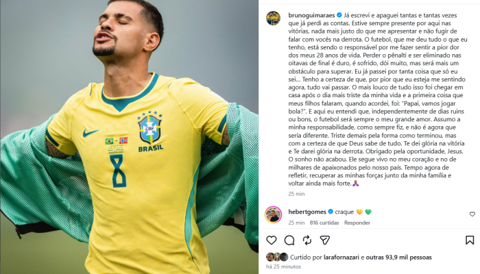 Bruno Guimarães desabafa após eliminação do Brasil na Copa do Mundo 2026