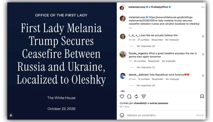 Melania Trump negocia cessar-fogo humanitário entre Rússia e Ucrânia