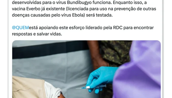 OMS inicia testes de vacina contra nova cepa de ebola na RDC