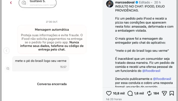 Senador Marcos do Val relata insulto de entregador do iFood