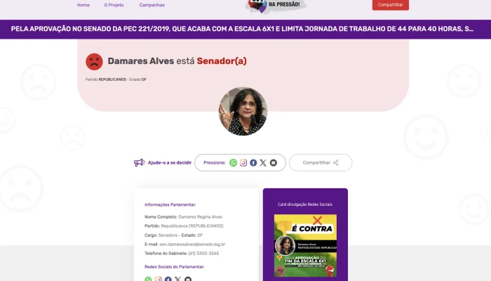 Senadora Damares Alves solicita remoção de dados pessoais da plataforma da CUT