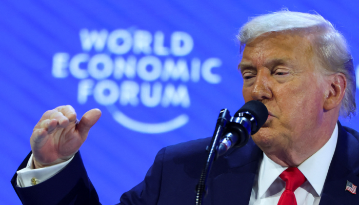 O presidente dos EUA, Donald Trump, participa da 56ª reunião anual do Fórum Econômico Mundial...